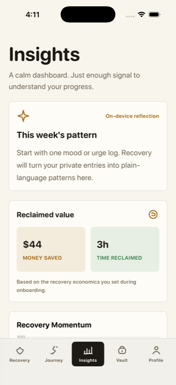 UnLink Insights showing on-device reflection and reclaimed value